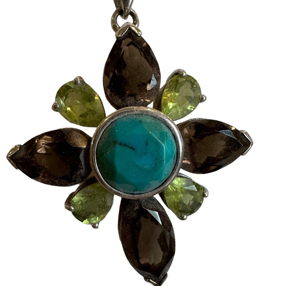 Turquoise brown yellow stones charm for necklace made in Thailand silver colored